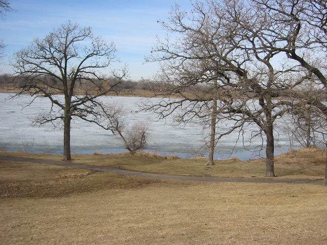 View of the almost-thawed lake