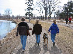 Michael, Amy and Sarah walking around Lake