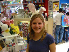 Sarah as a rabbit in the "Snoopy Store"