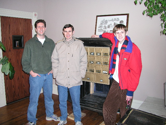 John, Brian, and David at the former Lauer Hardware safe turned apartment mailboxes